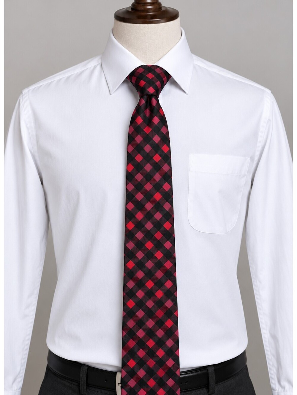 Sean John Red Black Diamond Check Silk Tie Men’s Classic Necktie